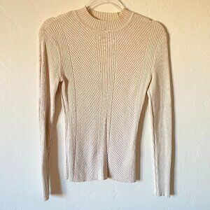 H&M Ribbed Mock Neck Sweater Oatmeal Heather Size Medium
